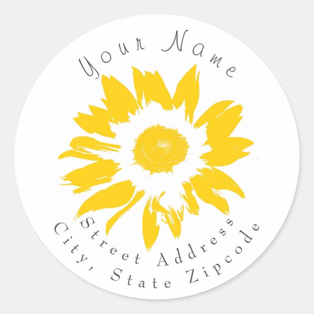 Etikett für die Adresse der gelben Sonnenblume Runder Aufkleber (Vorderseite)