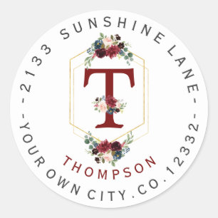 Etikett für die Boho Floral Gold Monogramm-Circle- Runder Aufkleber