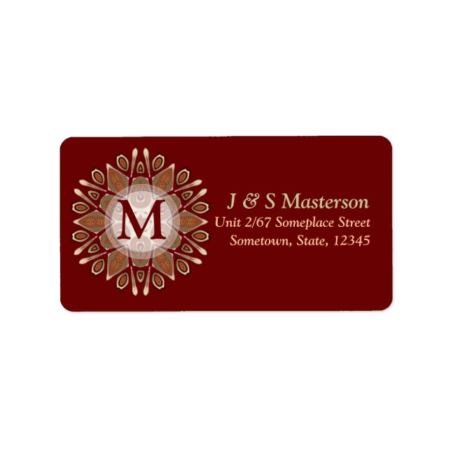 Etikett für die Borgundy+Gold-Star-Monogramm-Adres Adressaufkleber (Vorne)