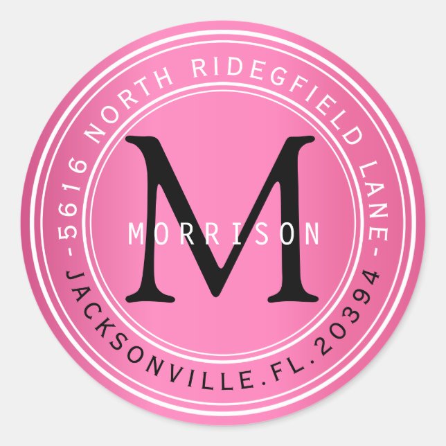Etikett für die Monogramm-Adresse in Rosa 2 Runder Aufkleber (Vorderseite)