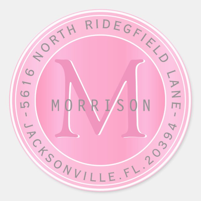 Etikett für die Monogramm-Adresse in Rosa Runder Aufkleber (Vorderseite)