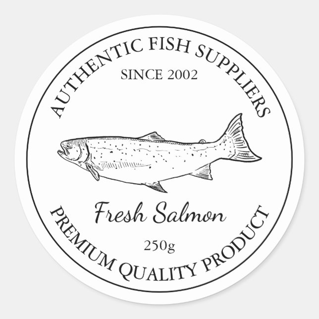 Etikett für die Verpackung von frischem Lachs Runder Aufkleber (Vorderseite)