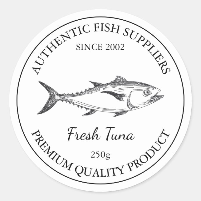 Etikett für die Verpackung von frischem Thunfisch Runder Aufkleber (Vorderseite)