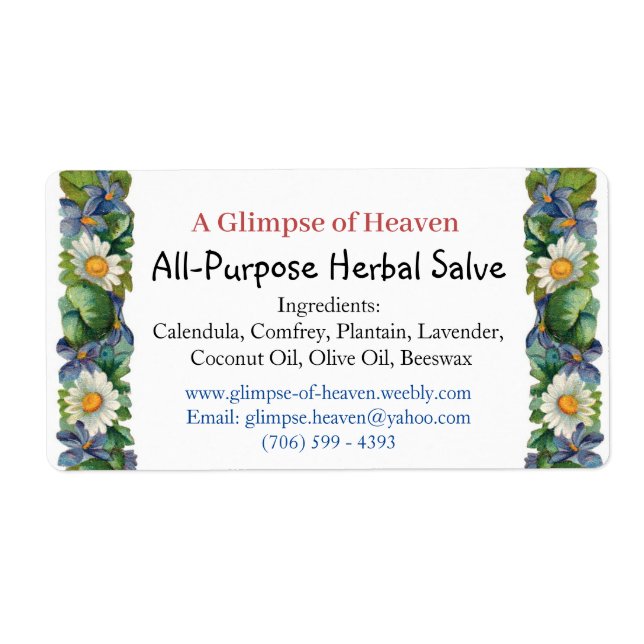 Etikett für eine Flasche Salbe (Vorne)