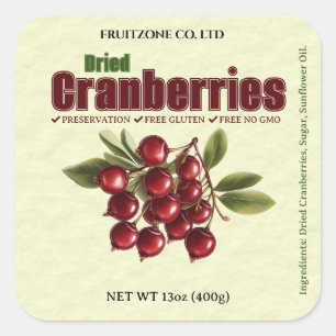 Etikett für getrocknete Cranberries Quadratischer Aufkleber