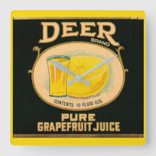 Etikett für Grapefruitsaft der 1930er Jahre Quadratische Wanduhr