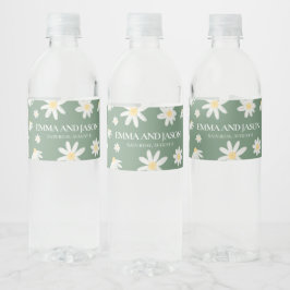 Etikett für grüne Boho Daisy Floral Wasser Flasche