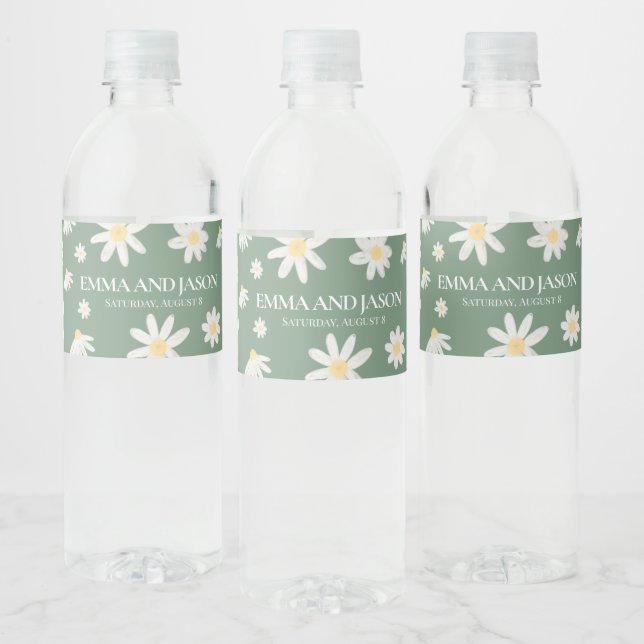 Etikett für grüne Boho Daisy Floral Wasser Flasche (Flaschen)