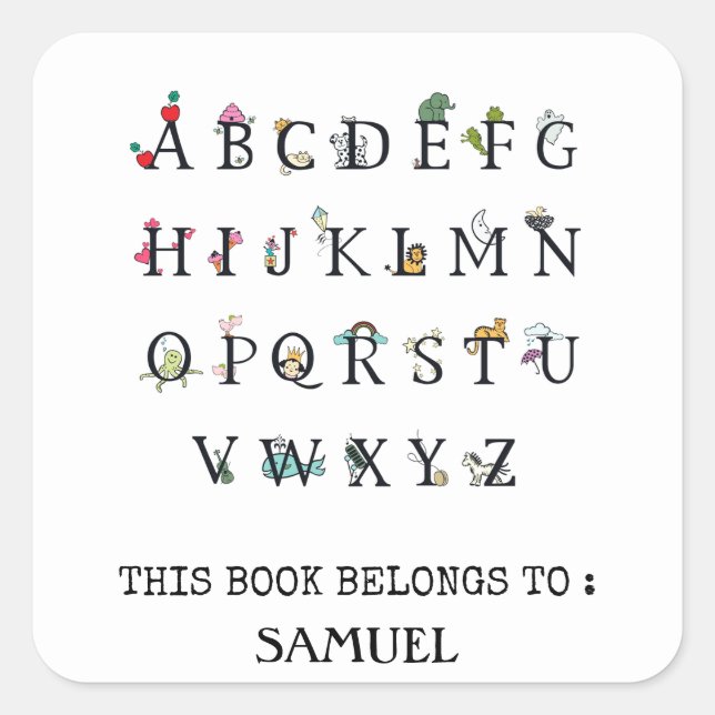 ETIKETT FÜR KINDER: ALPHABET CHART QUADRATISCHER AUFKLEBER (Vorderseite)