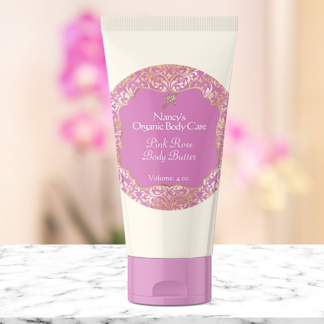 Etikett für Kosmetikartikel mit rosa und goldfarbe Runder Aufkleber (Von Creator hochgeladen)
