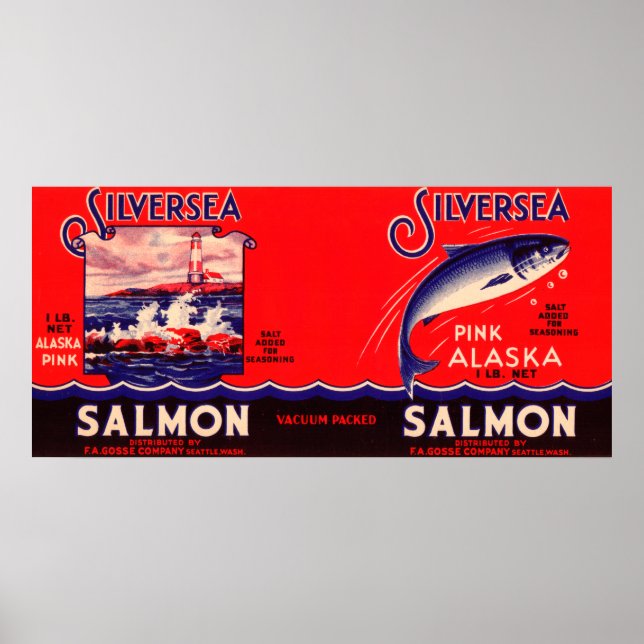 Etikett für Lachs mit Silbermedaille - Seattle, WA Poster (Vorne)