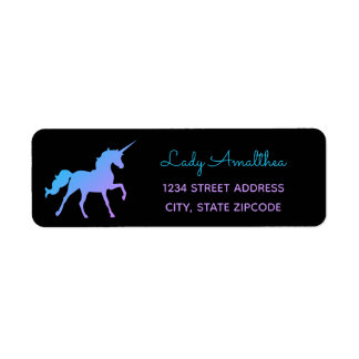 Etikett für Lila und blaue Rainbow-Einhorn-Adresse