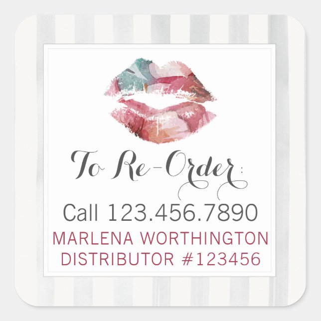 Etikett für Lipstick-Distributor Wasserfarbe Lip f Quadratischer Aufkleber (Vorderseite)