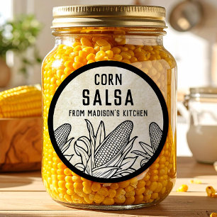 Etikett für Mais-Salsa mit schwarzen und weißen Ma Runder Aufkleber