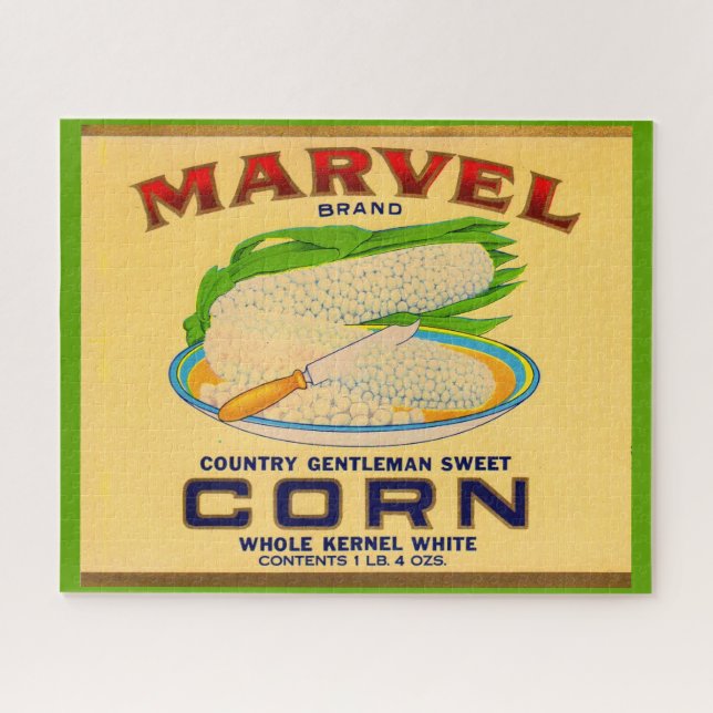 Etikett für Marvel-Dosen aus Mais aus den 1930ern (Horizontal)
