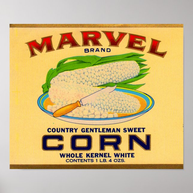 Etikett für Marvel-Dosen aus Mais aus den 1930ern Poster (Vorne)