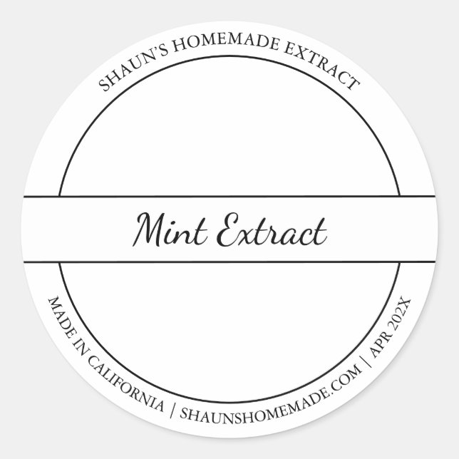Etikett für Minze mit schwarzer und weißer Skizze Runder Aufkleber (Vorderseite)