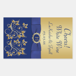 Etikett für Monogramm, Blau, Gold, Blumenwein Rechteckiger Aufkleber