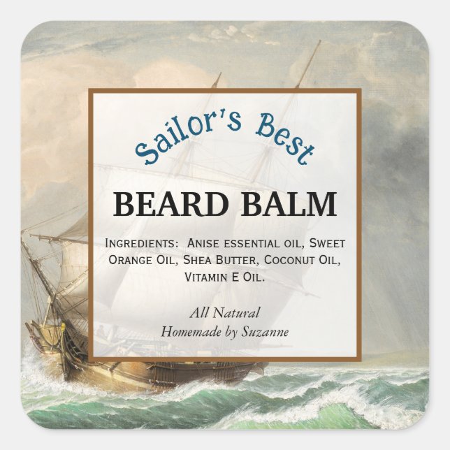 Etikett für Nautic Beard Balm Quadratischer Aufkleber (Vorderseite)