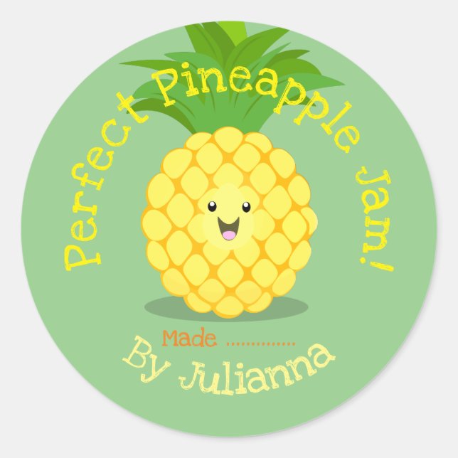 Etikett für niedliche Ananas Cartoon Runder Aufkleber (Vorderseite)