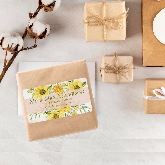 Etikett für niedliche hellgelbe Sonnenblumen (Cute Bright Yellow Sunflower Floral Address Label)