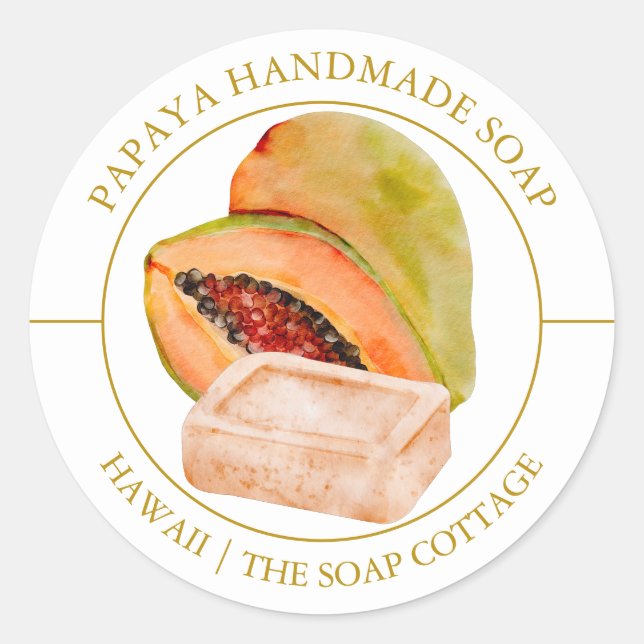 Etikett für Papaya-Seife Runder Aufkleber (Vorderseite)