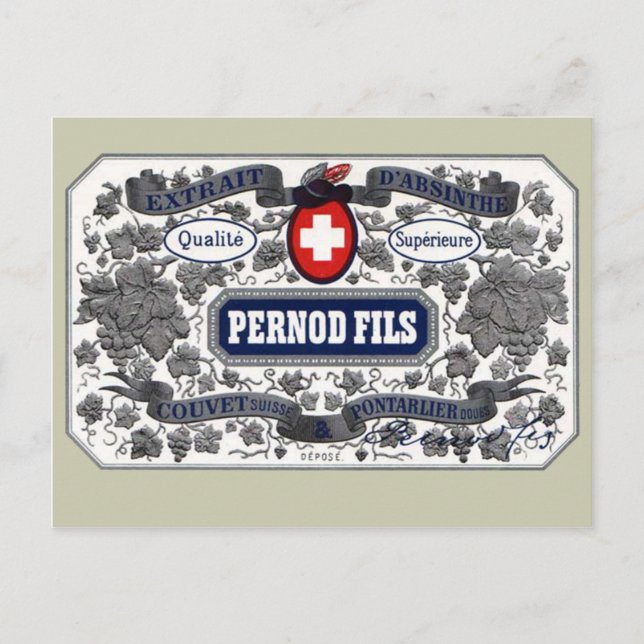 Etikett für Pernod-Dateien auf Postkarte (Vorderseite)