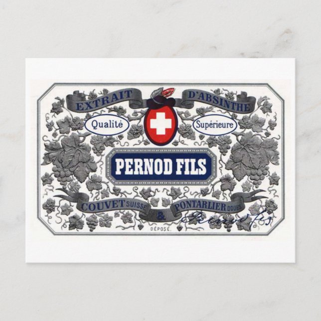 Etikett für Pernod-Dateien auf Postkarte (Vorderseite)