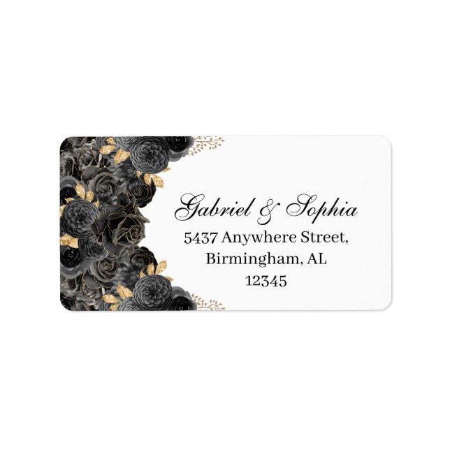 Etikett für Schwarz-Gold-Floral Adressaufkleber (Vorne)