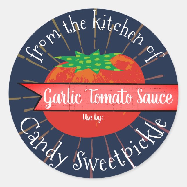 Etikett für Tomatenkonserven aus der Küche des Auf Runder Aufkleber (Vorderseite)