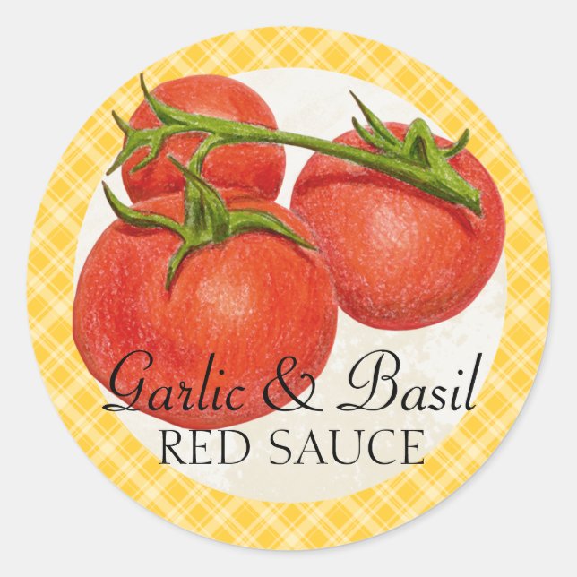 Etikett für Tomatensauce mit einer benutzerdefinie Runder Aufkleber (Vorderseite)