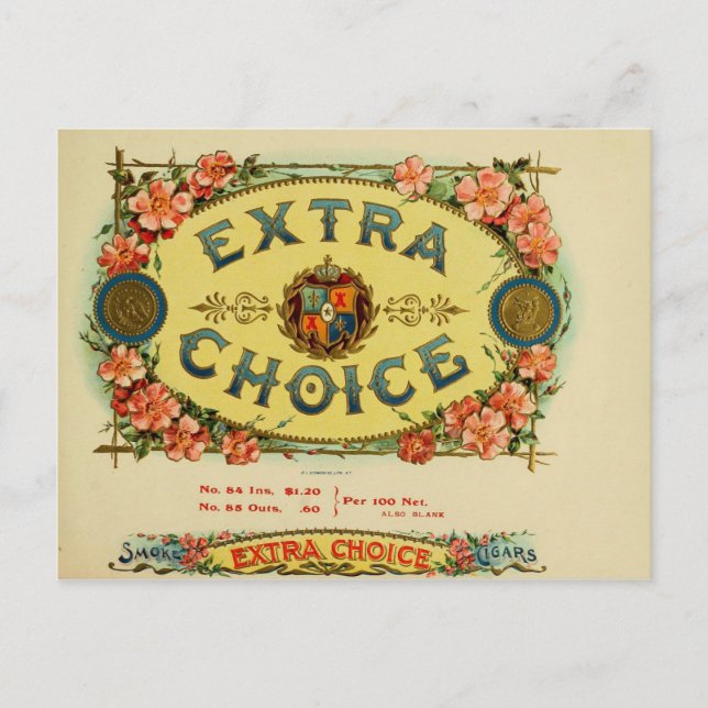 Etikett für Vintage Zigarrenboxen Postkarte (Vorderseite)