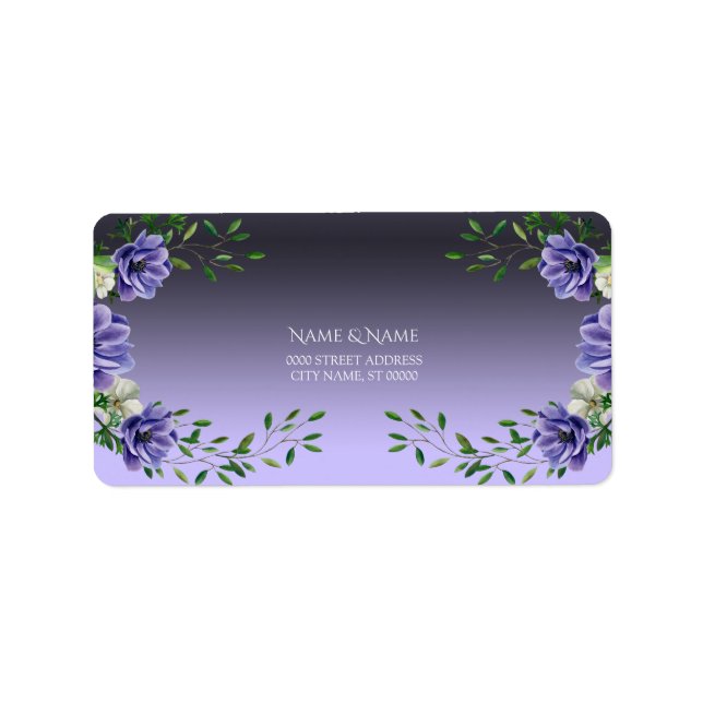 Etikett für violette Wasserfarben-Blumen Adressaufkleber (Vorne)