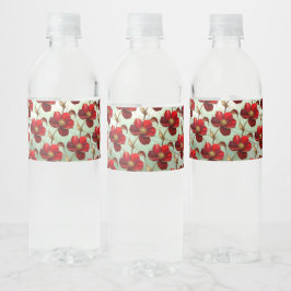 Etikett für Wasserflasche mit roter Blütenfensterd