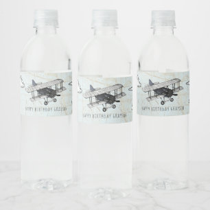 Etikett für Wasserflasche Vintage-Flugzeug-Reisefe