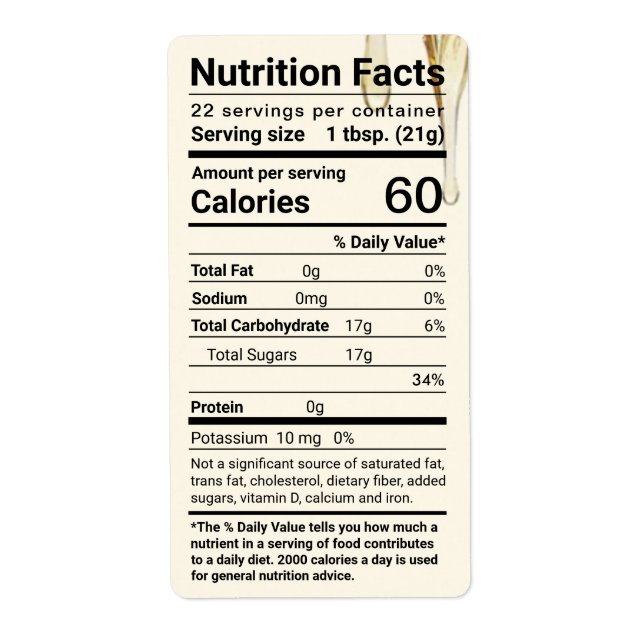 Etikett "Honey Nutrition Facts Label" (Vorne)