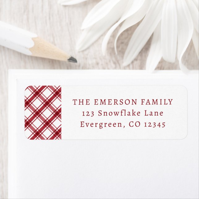 Etikett mit Karierter Rücksendeadresse rot und wei (Insitu)