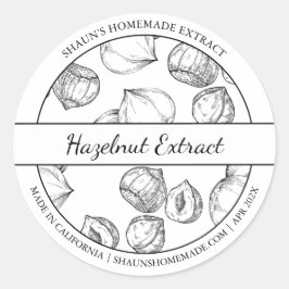 Etikett mit schwarzer und weißer Sketch Hazelnut E Runder Aufkleber