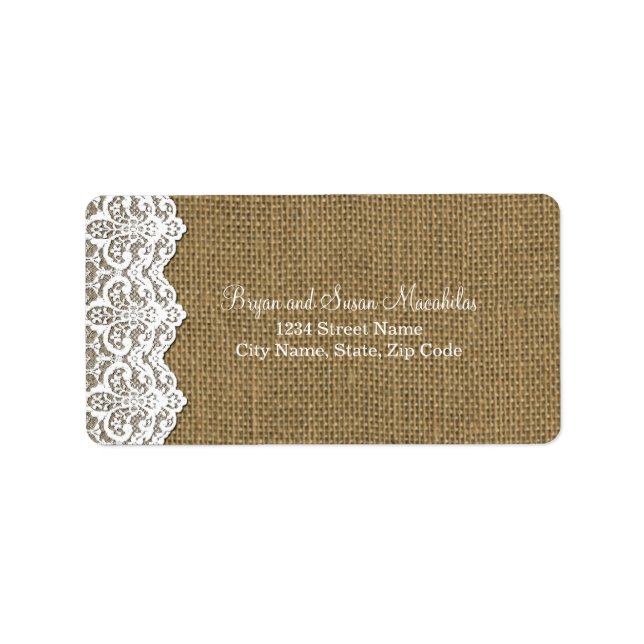 Etikett mit weißer Spitze und Burlap-Adresse Adressaufkleber (Vorne)
