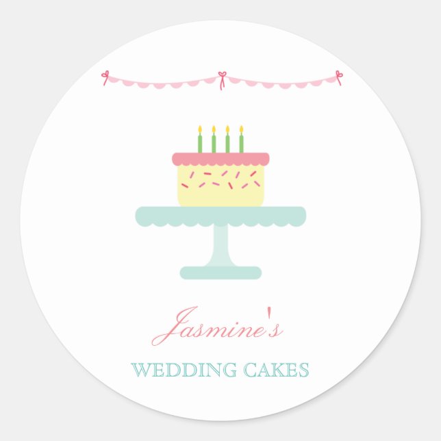 ETIKETT niedlicher Whimsical Wedding Cake Business Runder Aufkleber (Vorderseite)
