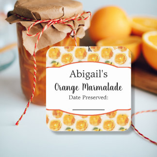 Etikett Orange Frucht zum Einkochen Quadratischer Aufkleber