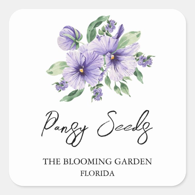 Etikett Pansy Seeds Quadratischer Aufkleber (Vorderseite)