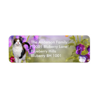 Etikett Rücksendeadresse Katze & Blumen