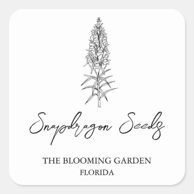 Etikett Snapdragon Seeds Quadratischer Aufkleber (Vorderseite)