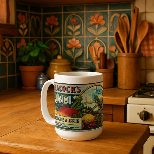 Etikett von Vintage-Pfauenmark-Konfitüre Kaffeetasse