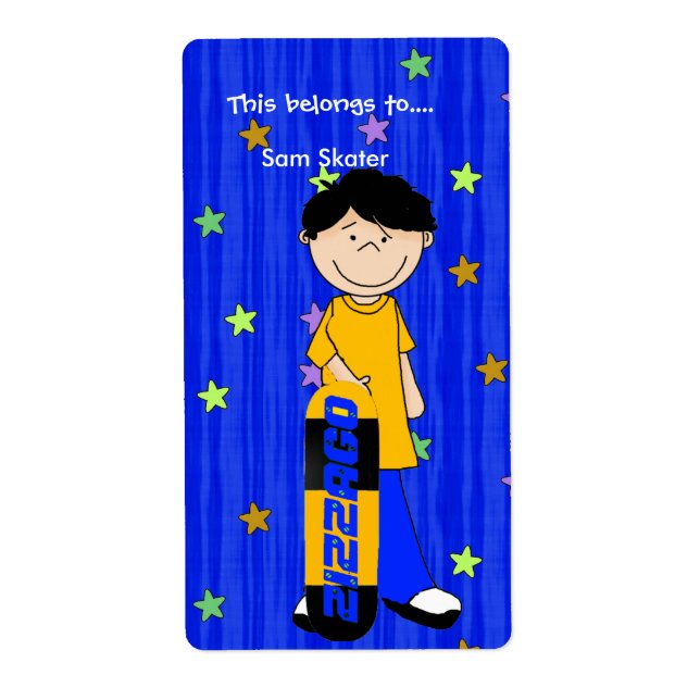 Etiketten Aufkleber Exlibris Junge Skateboard (Vorne)
