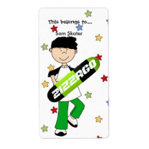 Etiketten Aufkleber Exlibris Junge Skateboard