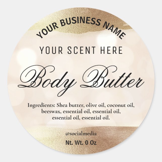Etiketten für Body Butter Gold und Glitzern Runder Aufkleber (Vorderseite)