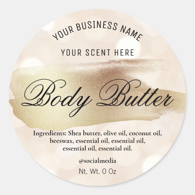 Etiketten für Body Butter Gold und Glitzern Runder Aufkleber (Vorderseite)