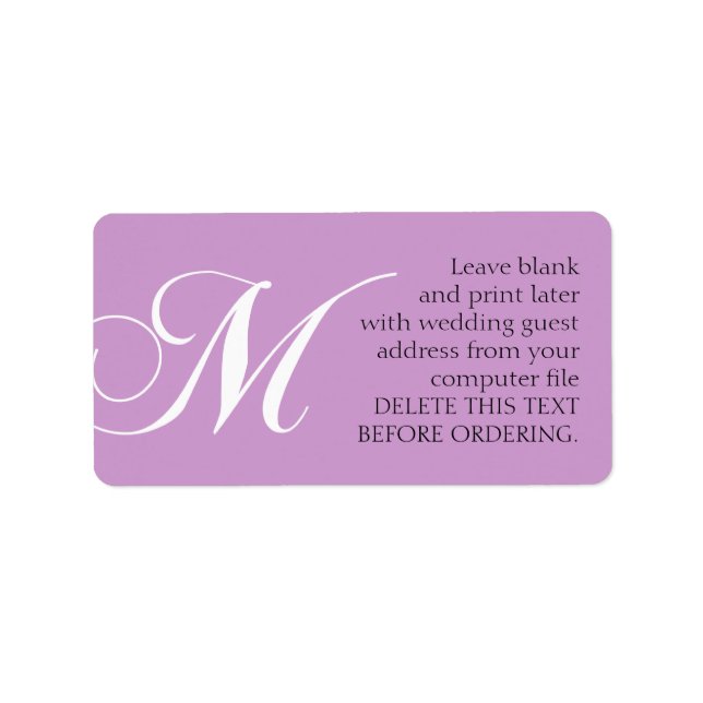Etiketten für Hochzeitadresse Monogram M Lilac Adressaufkleber (Vorne)